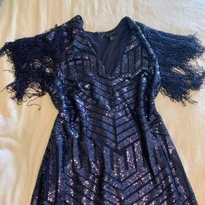1920s Inspired Flapper Sequin Shoulder Fringe Dress